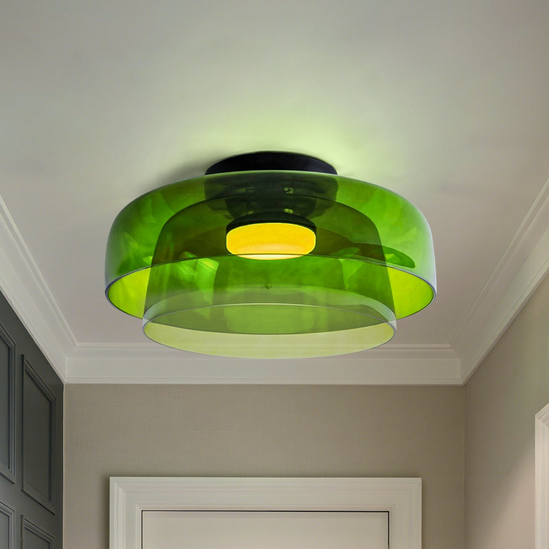 Abat-jour en verre Mid-Century, Vert, Couche double