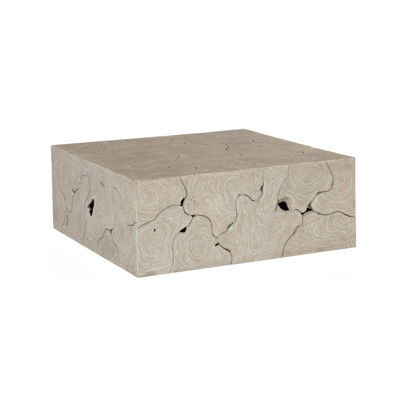 Table basse Teck Slice, carrée, finition avoine