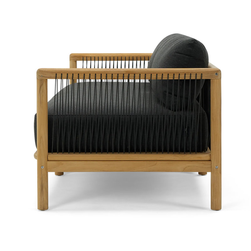 Reel Collection 82'' Wide Outdoor Teak Reversible Patio Sofa with Sunbrella Cushions, Sunbrella Heritage Char