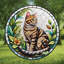 Vitrail tigre chat feuillage vitrail panneaux Suncatcher pour décoration de fenêtre-129205914