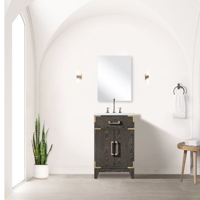 Meuble-lavabo en chêne brun - comptoir et miroir en acrylique 20 po L 18 po x P 18 po
