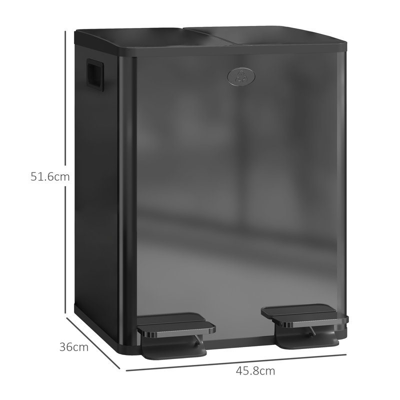 Step On Multi-Compartment Rubbish & Recycling Bin - 40L, Black