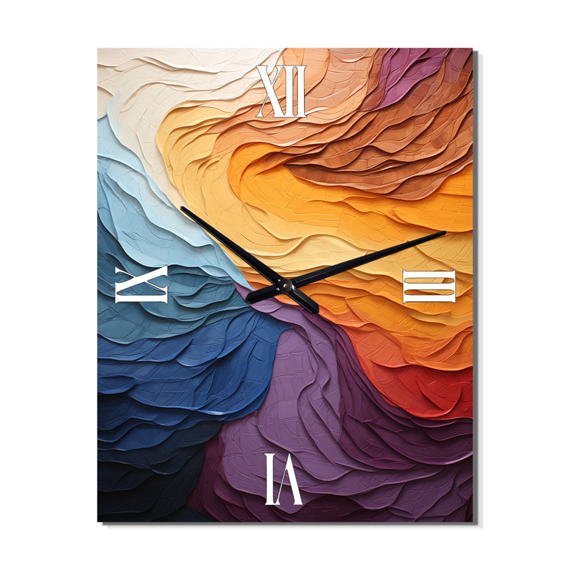 Abstraction lyrique jaune orange coucher de soleil II - Abstrait très grandes horloges murales, H 40 po x l 30 po x P 1 po
