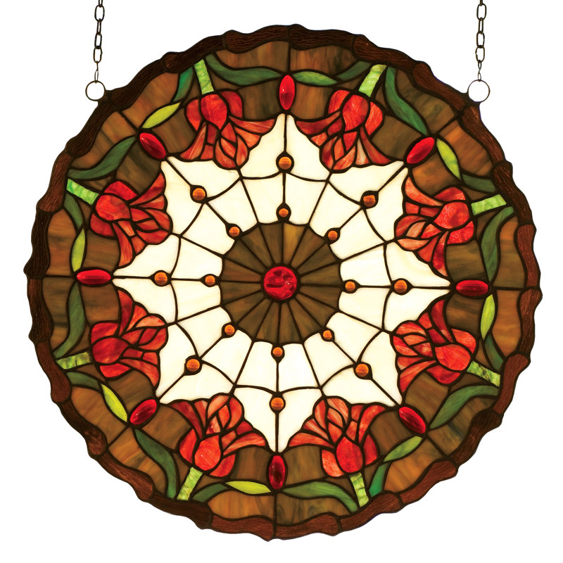 Tiffany Colonial Tulip Medallion Stained Glass Window