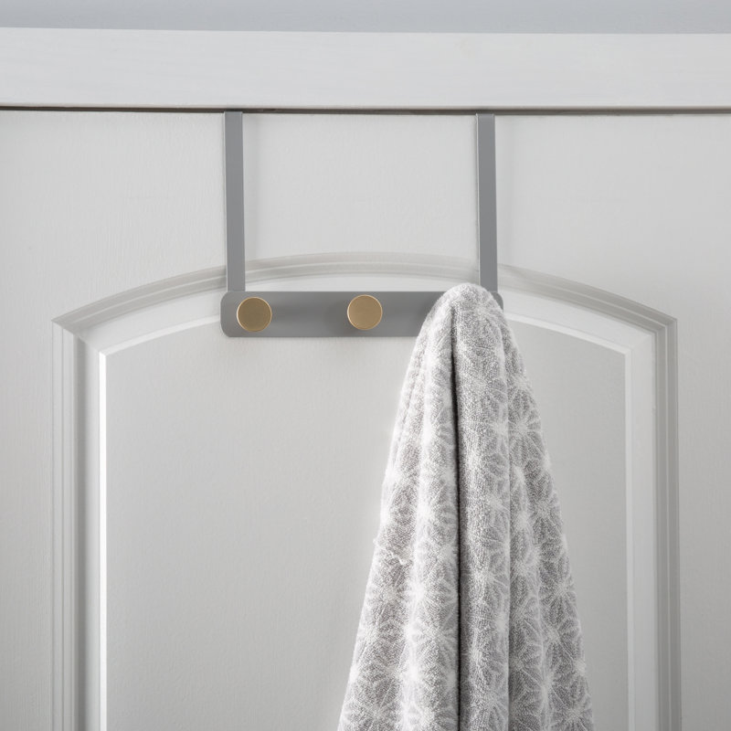 Gray and Gold Iron Over-the-Door 3-Hook Rack