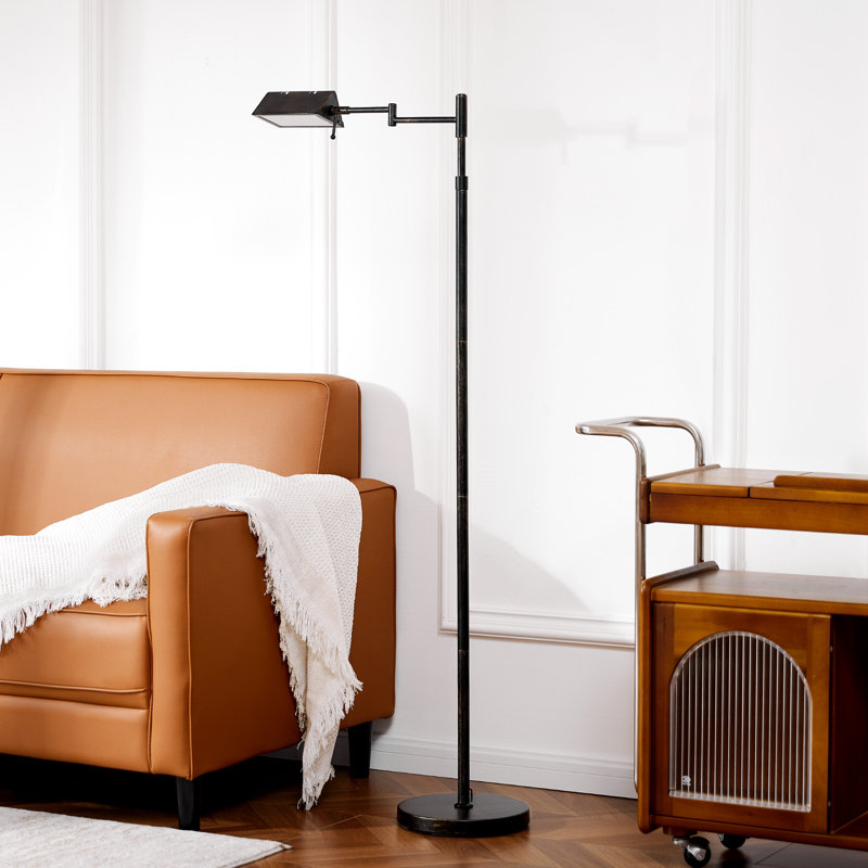 56" Dimmable LED Pharmacy Task Floor Lamp with Swivel Head Swing Arm, Brown