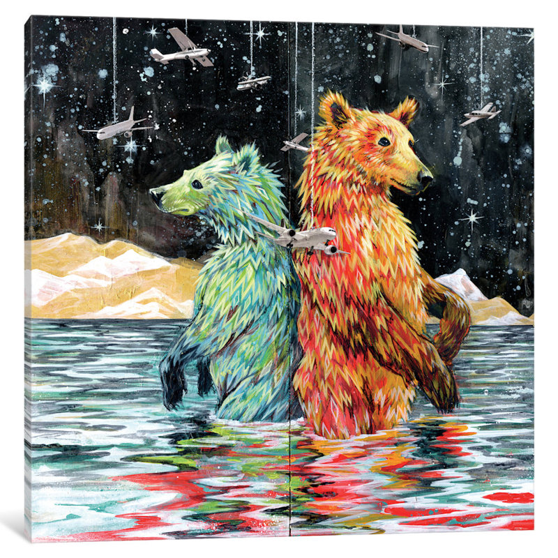 « bear back », impression sur toile tendue, H 18 po x l 18 po x P 1,5 po, Papier d'art encadré noir, Pas de tapis