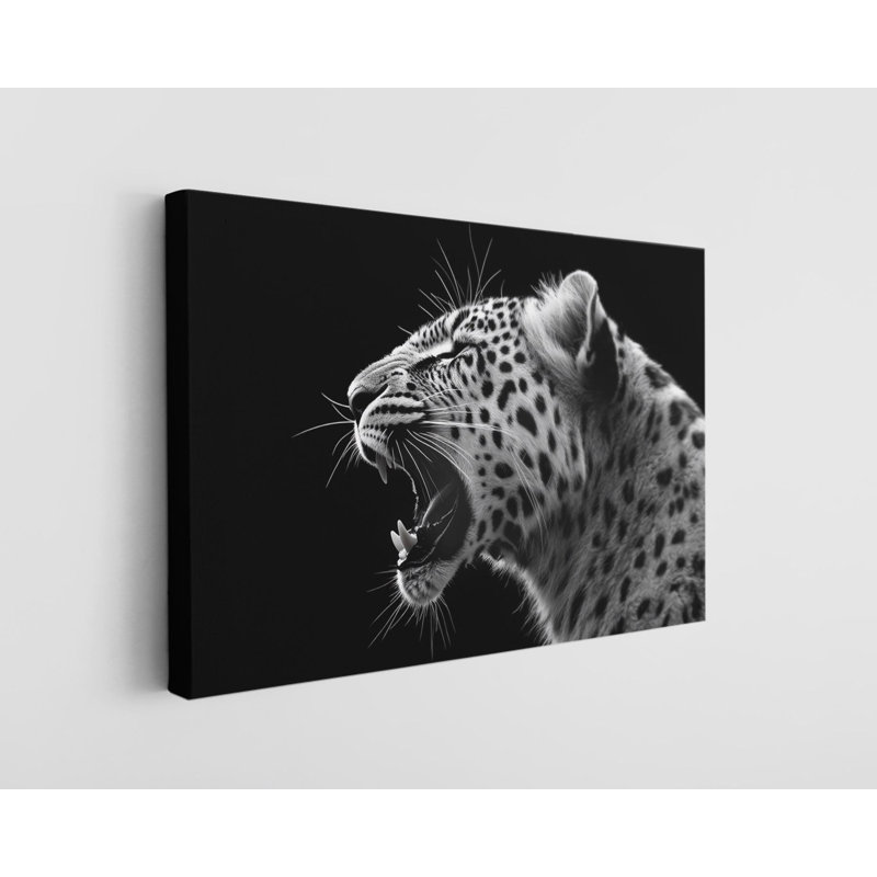 Léopard noir et blanc sur toile de haute qualité - décoration murale fabriquée à la main - art élégant - cadeau - décoration murale