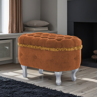 Bancs de rangement de 29,5 po, banc de bout de lit avec capitonnage à boutons, repose-pieds de rangement rembourré en tissu, banc de fenêtre avec frange, banc de rangement pour chaussures, banc de pied de lit pour la chambre à coucher, vestibule, vestiaire, orange