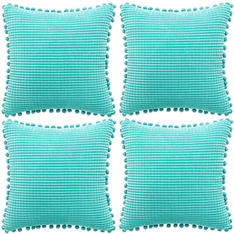Ensemble de 4 housses de coussin en velours côtelé, Turquoise / vert