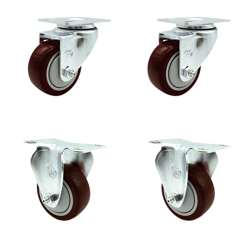 4 Piece Polyurethane Caster Set, Maroon