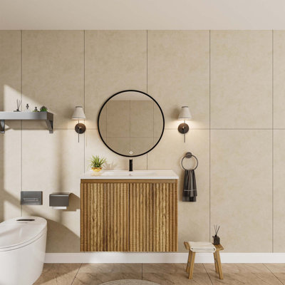 30Inch Modern Wall-Mounted Cabinet With Creamic Sink– Patented 1-Minute Install, Space-Saving & Easy Assemble