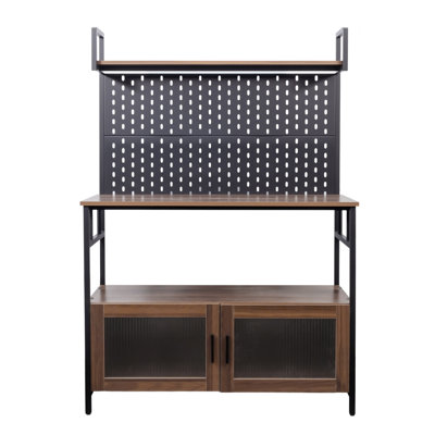 Kitchen Bakers Rack With Door, Microwave Oven Stand, Utility Storage Shelf, Durable Kitchen Organizer For Small Spaces