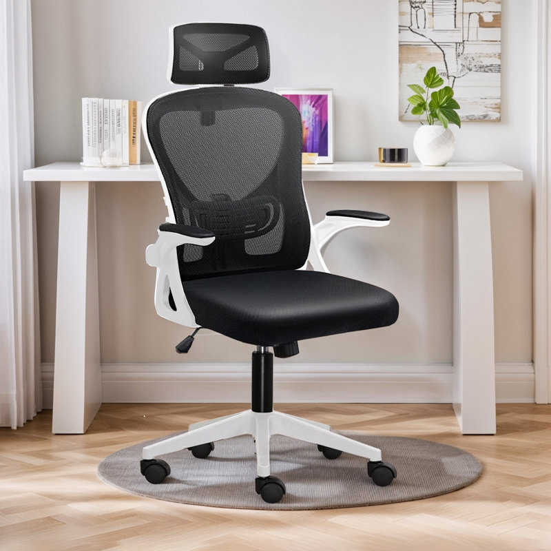 Chaise de bureau en filet Mireyna, Blanc