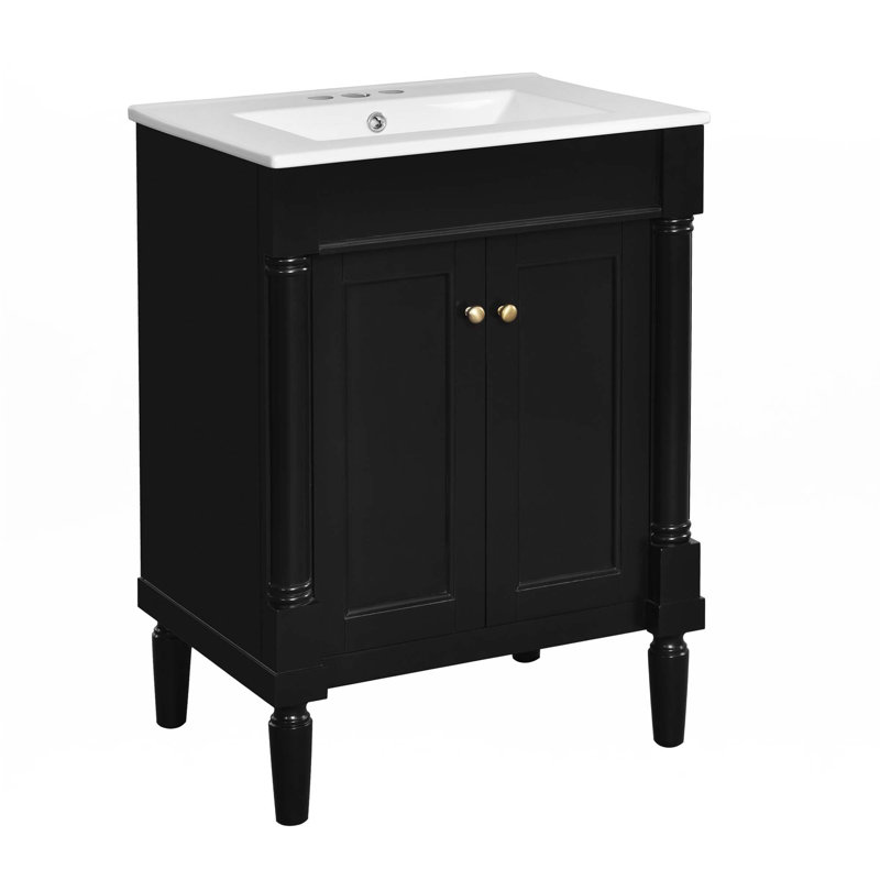 Meuble-lavabo 24 po avec lavabo supérieur, Doré, Noir