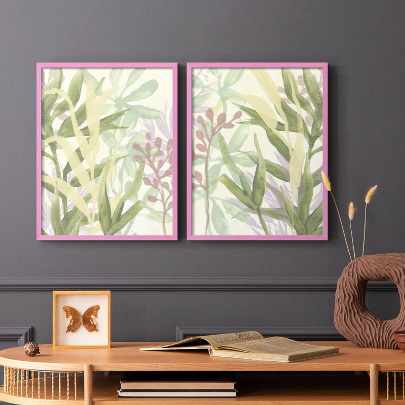 «Dreamy Tropical Leaves I», reproduction encadrée de qualité supérieure - prête à être accrochée - aucun clou requis - aucun clou requis