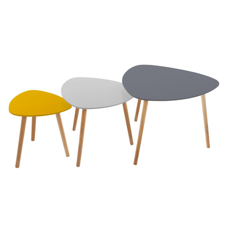 Ingram Nesting Tables, Dark Grey/Light Grey/Yellow