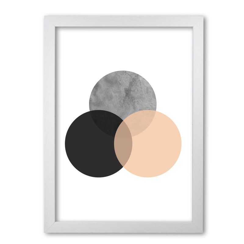 Peach And Black Abstract Circles - Print, 85 cm H x 60 cm W x 5 cm D, White Grain Frame