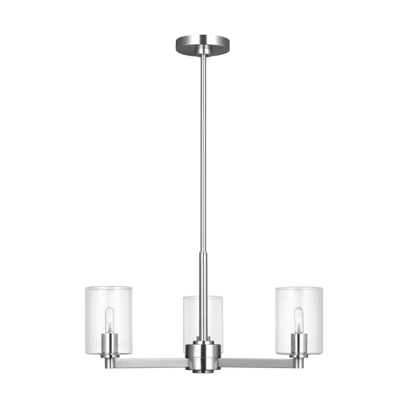 Fullton Dining Room Chandelier With Clear Shade, 10.375" H x 21.625" W x 21.625" D, 3 Lights, Chrome