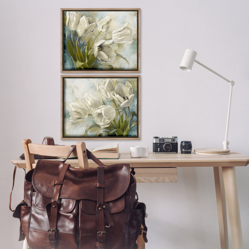  Ensemble de 2 toiles flottantes encadrées Tulipes, H 17 po x l 21 po, Cadre flottant orme Montalcino