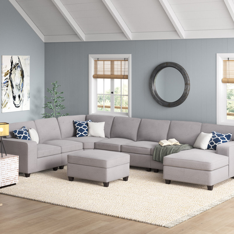 Marsala 149.5" Wide Left Hand Facing Corner Sectional with Ottoman, Light Gray Linen Blend, Left Hand Facing