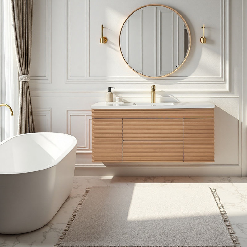 48" Wall Mounted & Floating Single Vanity With Ceramic Sink