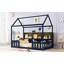 Lit maison avec bibliothèque de rangement à DEL et garde-corps-542653353
