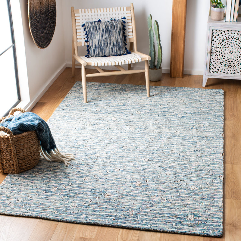 Tapis en laine / coton bleu clair / ivoire touffeté à la main Angleside, Rectangle 8 pi x 10 pi