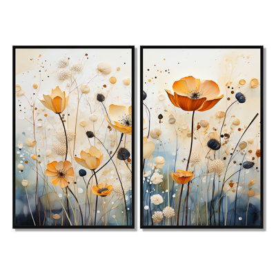 Art mural moderne orange et bleu en sourdine I - bleu, 2 pièces