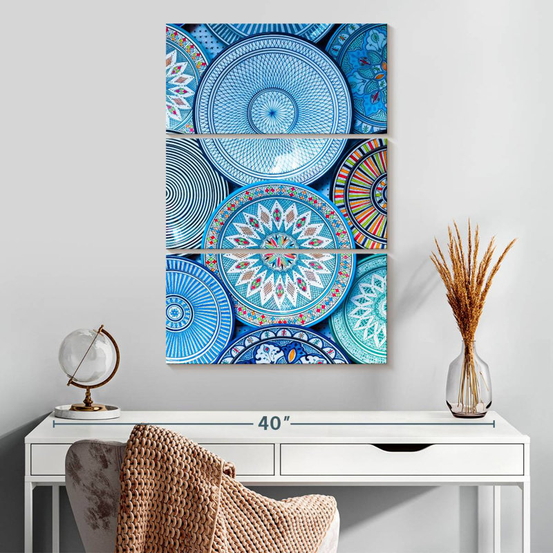 Assiettes marocaines bleues Senne, H 32 po x l 20 po