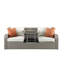 Canapé de patio en tissu beige et osier gris avec 2 coussins et 2 repose-pieds