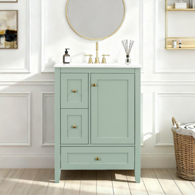 Meuble-lavabo 24 po avec lavabo en céramique, 3 tiroirs et tablette réglable