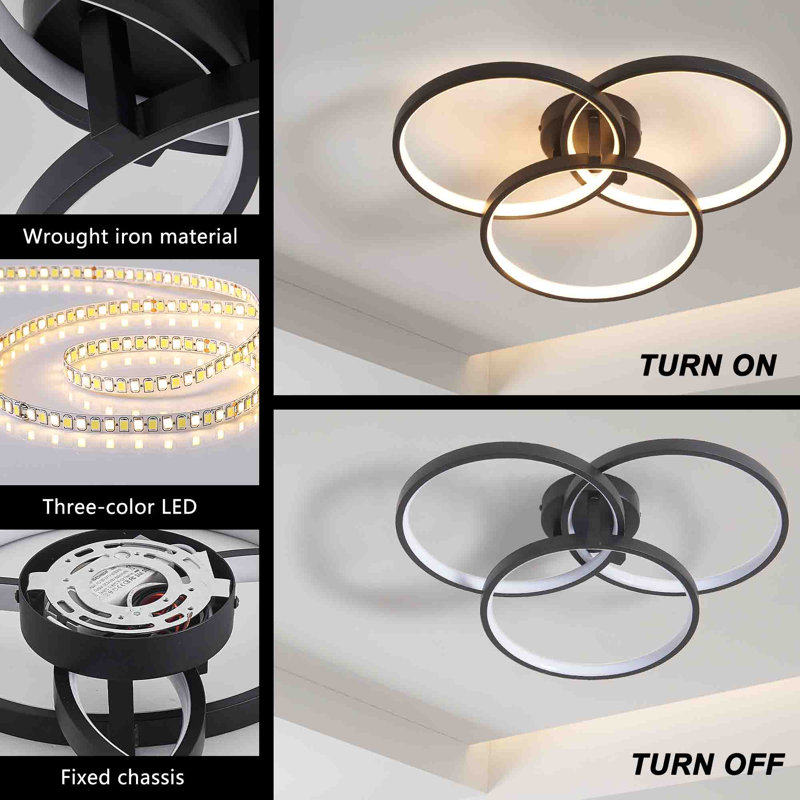 20-inch Modern 3-ring Led Ceiling Light, Dimmable Flush Mount With Adjustable Color Temperature 3000k-6000k, Ultra-thin Chrome Finish For Bedroom Living Room Kitchen Hallway