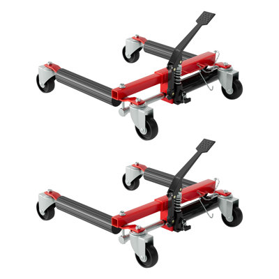 Hydraulic Car Dolly Set – 3000 lbs Capacity, Heavy Duty Vehicle Positioning Wheel Dolly Jack, Quick-Release Hydraulic Foot Pump, Perfect for Tire Repair and Moving – Red | 2-pack