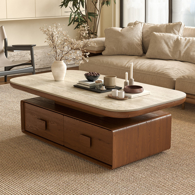 Rectangular stone slab storage coffee table, 16.5" H x 51.2" W x 27.6" D