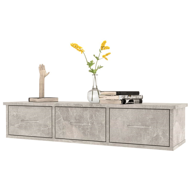 Acesyn Floating Shelf with Drawer, Light Grey