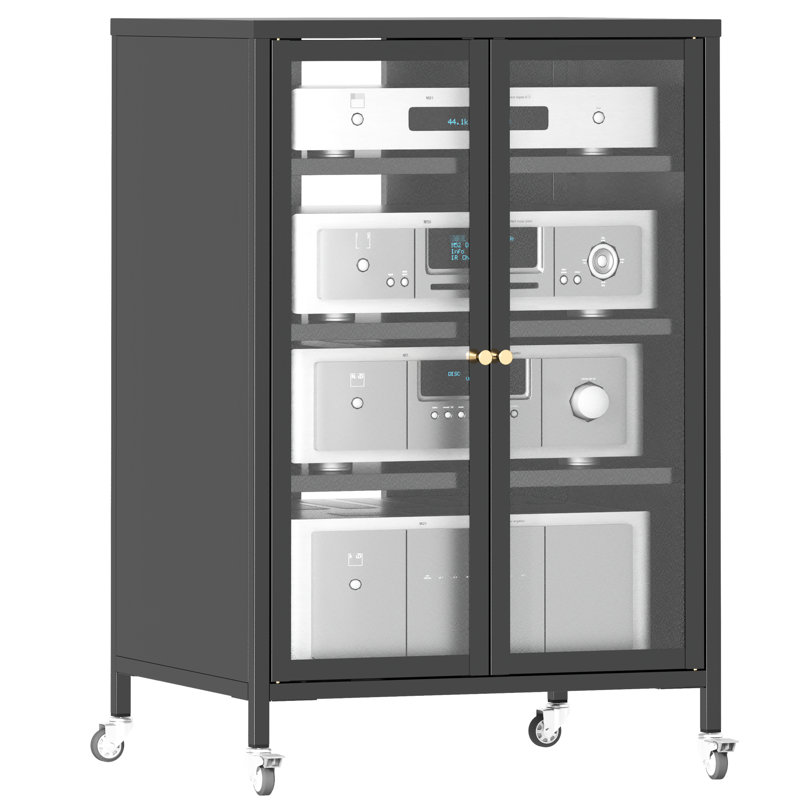 Meuble télé de 91 cm (35,8 po) avec 4 tablettes réglables, portes blindées, structure en acier robuste et roulettes verrouillables. Parfait pour un meuble de rangement haut dans votre salon ou votre centre de divertissement à domicile.