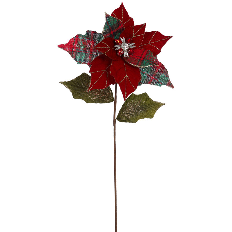 Christmas Jeweled Poinsettia 24" Stem