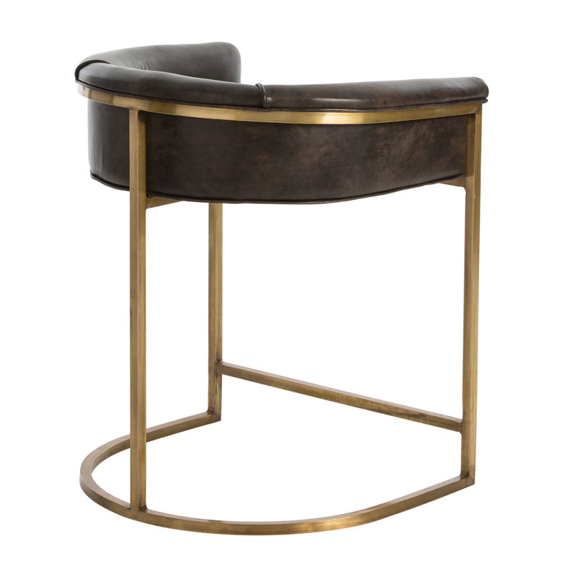 Calvin Upholstered Counter Stool with Metal Frame, Counter Stool (25" Seat Height), Silver, Brown