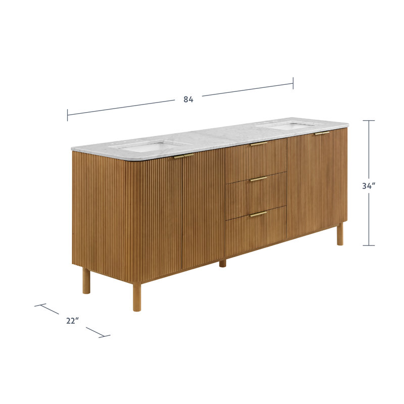 Kensington Double Bathroom Vanity Reeded Birch, 84"