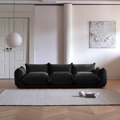 Cath 3-Seat Chenille Fabric Upholstered Round Arm Sofa