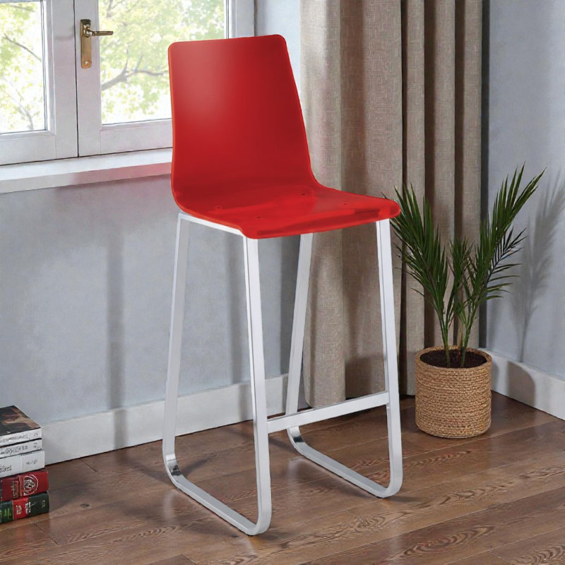 Solaria Red Acrylic Chrome Base Bar Stool Set Of 2
