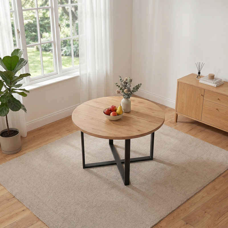 Table de salle à manger ronde en chêne massif 43,3 po, Bois de chêne