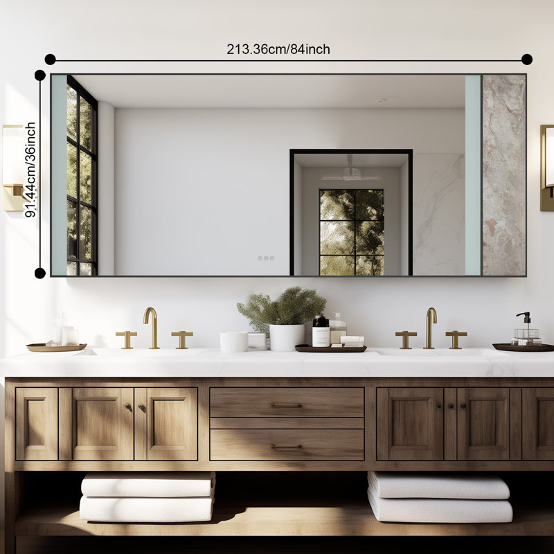 Miroir de salle de bain à DEL, Noir mat, 36 po x 84 po, Granite
