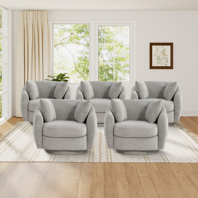 Fauteuil d'appoint pivotant moderne de 38 po de large avec rangement sous le siège et 2 coussins amovibles (ensemble de 5)