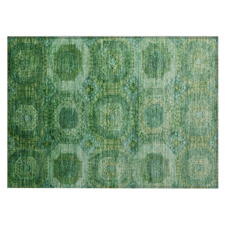 Machine Washable Indoor/Outdoor Xhevrie Emerald Rug