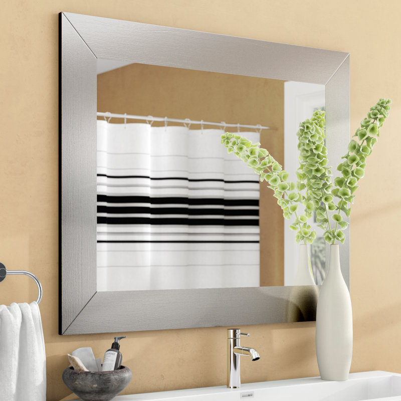 Modern Flat Wall Mirror, Silver, 35.5" H x 29.5" W