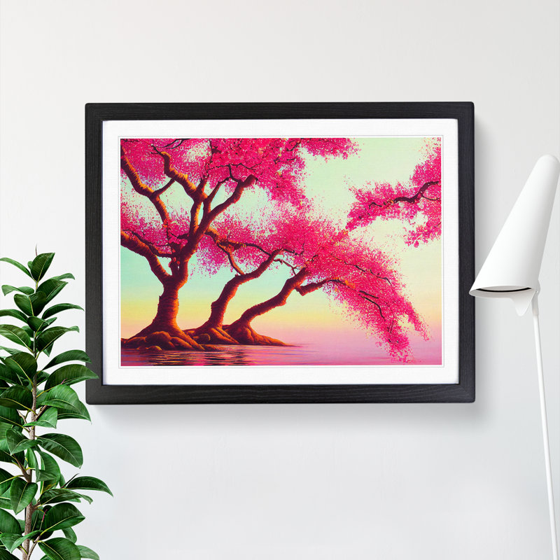 Soulful Cherry Blossom Trees - Single Picture Frame Print, 46cm H x 64cm W x 2cm D, Black