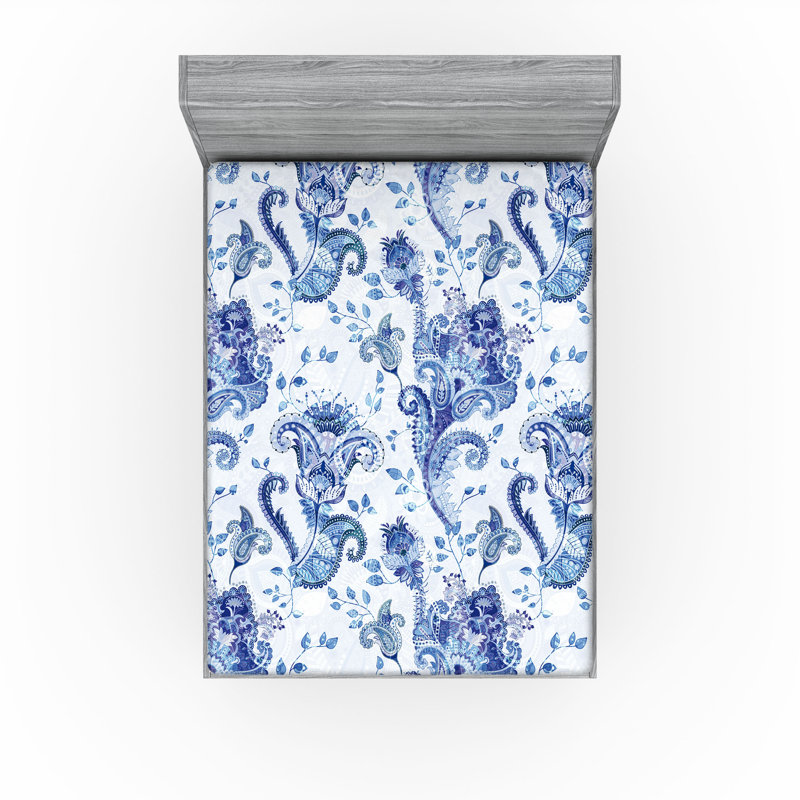 Drap-housse Ambesonne, Drap-housse très grand californien, Lavande foncé, bleu doux / floral