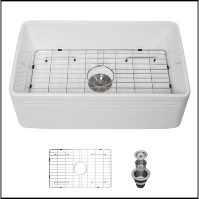 30 Inch Kitchen Sink Apron-Front White Ceramic Reversible Single Bowl Kitchen Farm Sinks